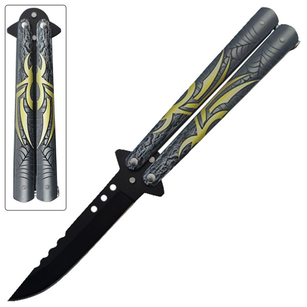  Green Spider  Balisong Butterfly Knife Black Blade