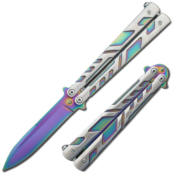  Swift Rainbow Spear Point Single Edge Blade Balisong Butterly Knife 