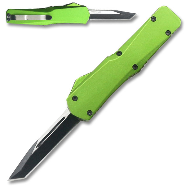   Electrifying California Legal OTF Dual Action Knife (GREEN) Tanto Blade