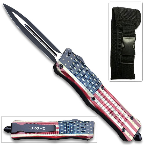   American Flag Swift OTF Knife  Double Edge Blade