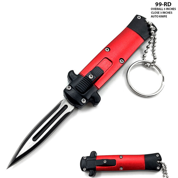 Mini Red Key Chain OTF Knife Double Edge Blade
