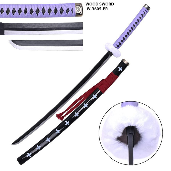 One Piece Anime Surgeon of Death Doctor Trafalgar Law Purple Wood Sword  w/Plastic Scabbard