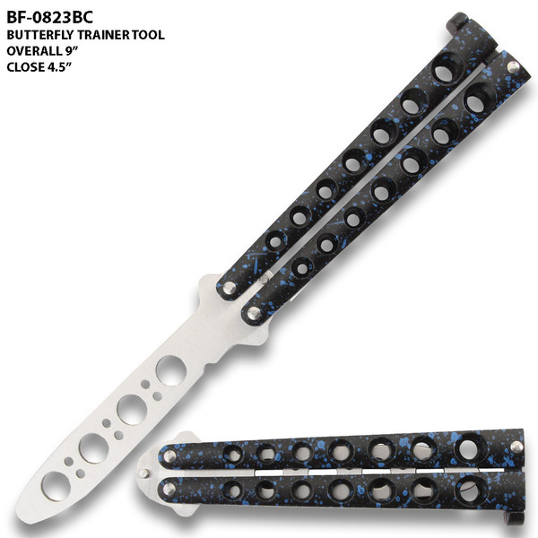 Black and Blue Marble Handle Balisong Butterfly Knife Trainer for Martial Art