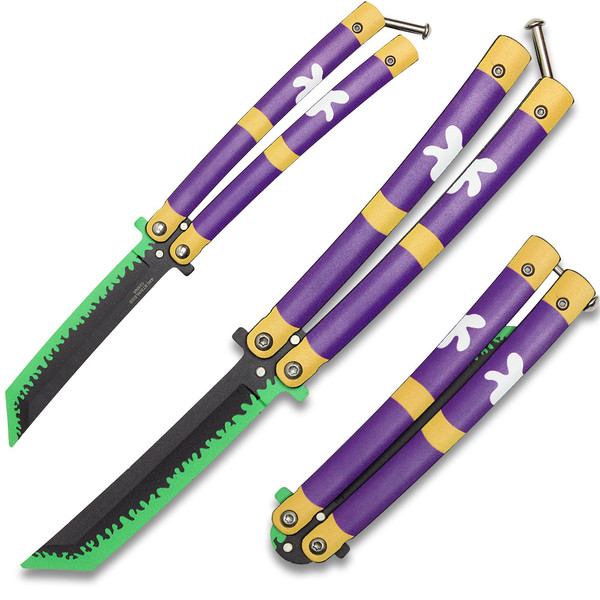 Demon Slayer Roronoa Zoro's Purple "Enma" Trainer Butterfly Knife