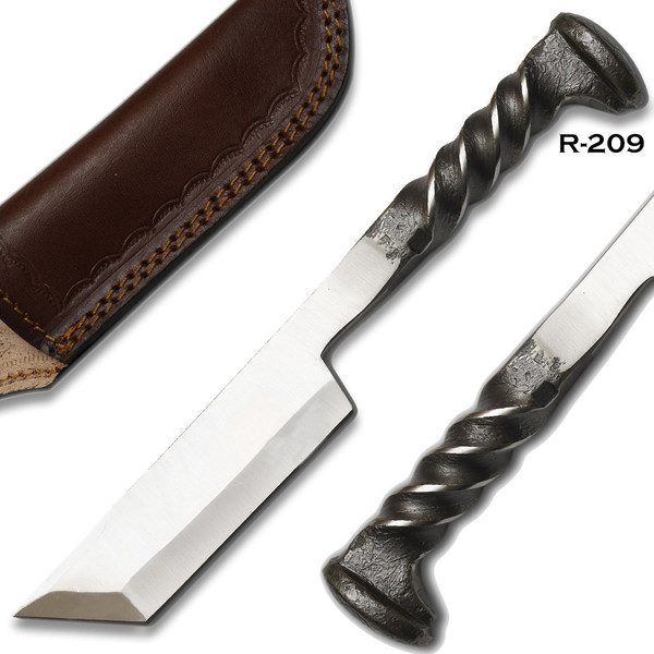 Twisted Railroad Spike Carbon Steel Japanese Tanto Knife Silver Finish