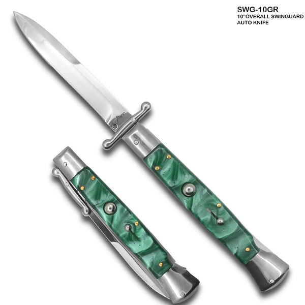 10" Green Milano Italian Style Swinguard Stiletto Knife