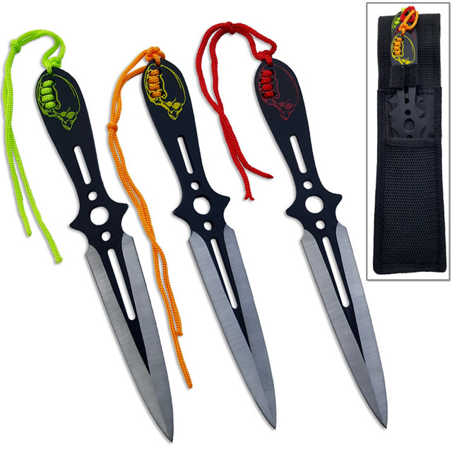 Night Raider Knife Set Double Edged 8in Throwing Knives 3pcs Pirate Raider  - Edge Import