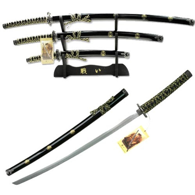 Custom Samurai Black Sword Set w/ Stand