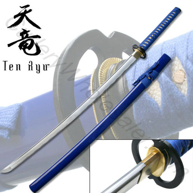 Hand Forged Carbon Steel Katana W/ Real Ray Skin - Blue