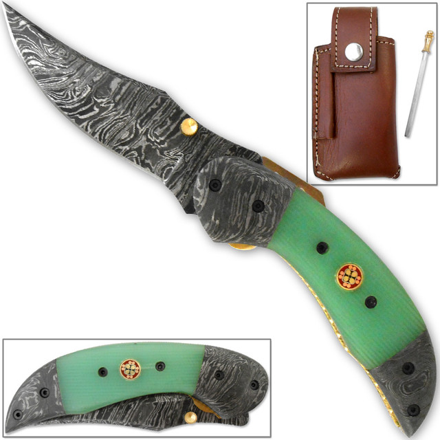 Trailmaster Clippoint Damascus Folding Knife