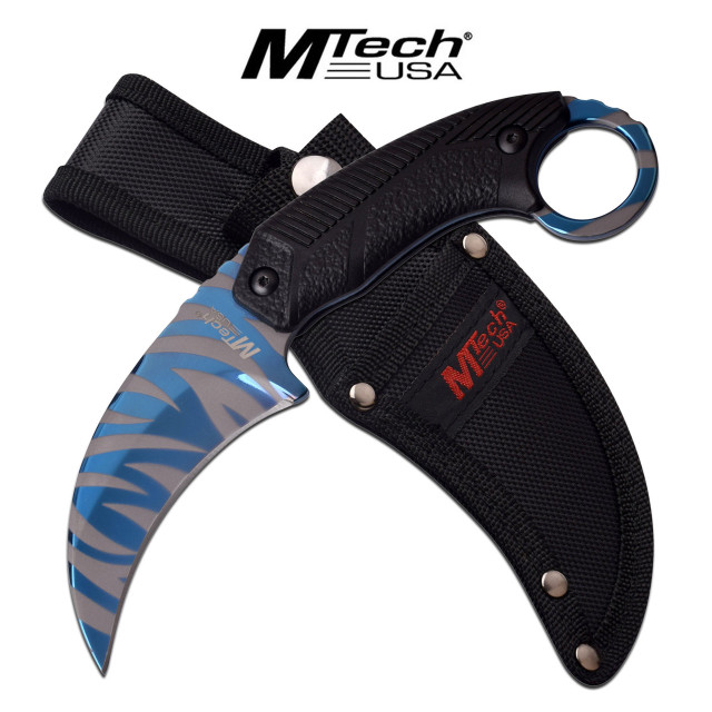 MTech USA Blue Line Tiger Stripes Karambit Survival Knife