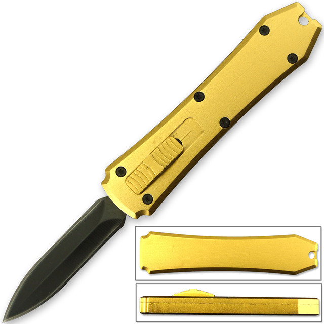Legends Micro OTF Stiletto Blade Knife GOLD