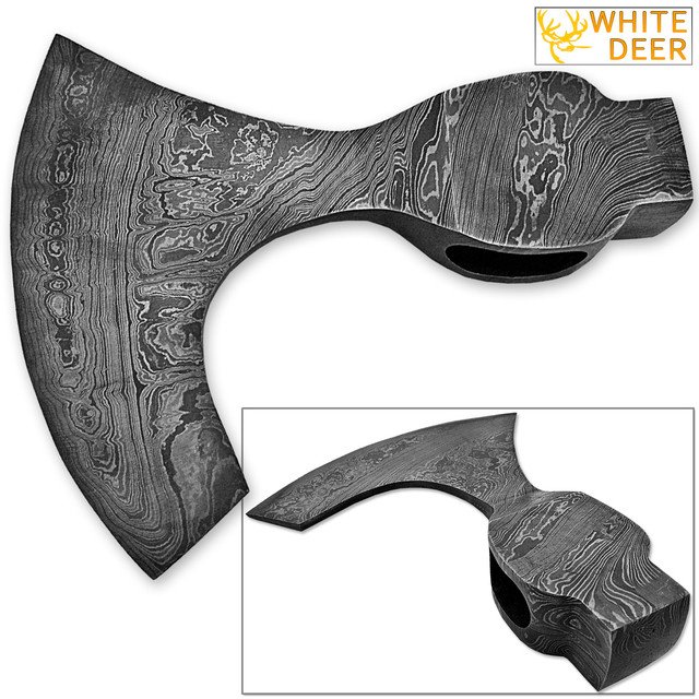 WHITE DEER Vikings Battle Axe Square Hammer Head Blank Damascus Steel Hatchet