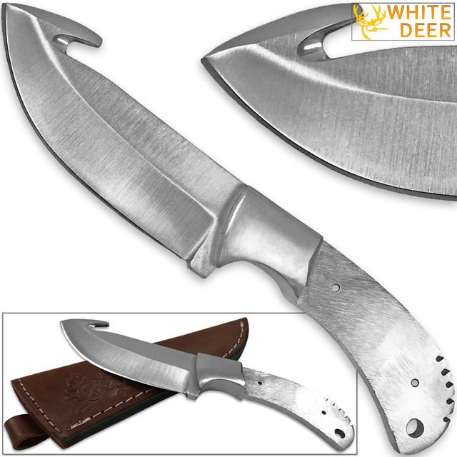 White Deer Gut Hook Damascus Skinner Knife Blank Blade 8in DIY Make Your Own