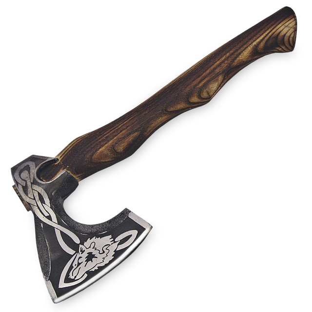 Hand forged Scandinavian Wolf Head axe Wood Handle Hatchet