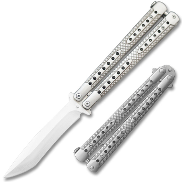  Swift Silver  Balisong  Two-Tone Titanium Coated Butterly Knife Curved Blade