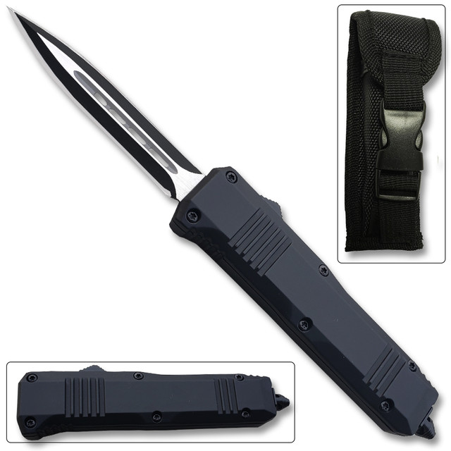 Dalta Black Legacy Edge OTF Knife Spear Point, Double Edged Blade