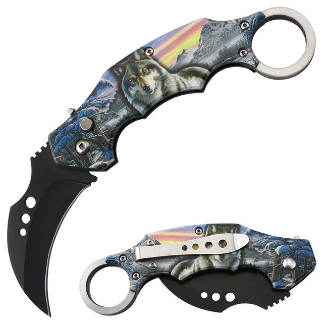 Automatic Karambit Knife 3D Printed Mountain Wolf Pocket Knife