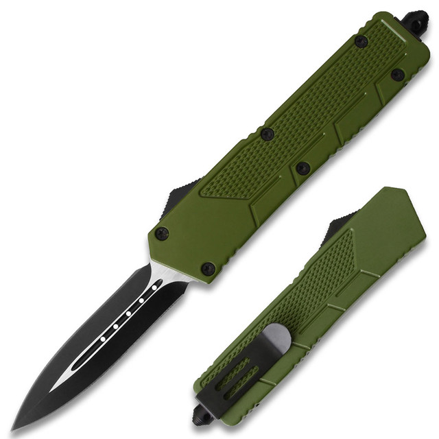 Green Spear Point OTF Out The Front Assisted Open Tactical Glass Breaker 