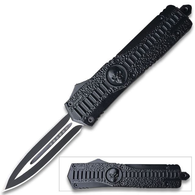  Venom Death Skull Auto OTF Knife  Death Warrior Spear Edge BK Handle    