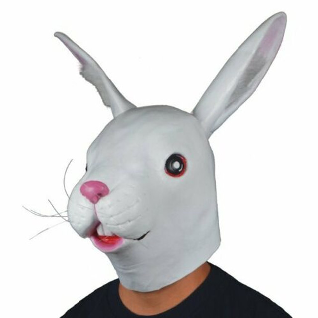 Deluxe RUBBER RABBIT MASK Bunny Full Head Latex Animal Costume Mascot Magician