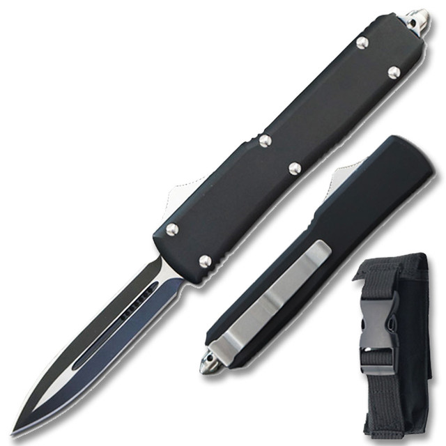  Slim Soft Handle OTF  Black double Edge Blade Knife  Tactical Glass Breaker