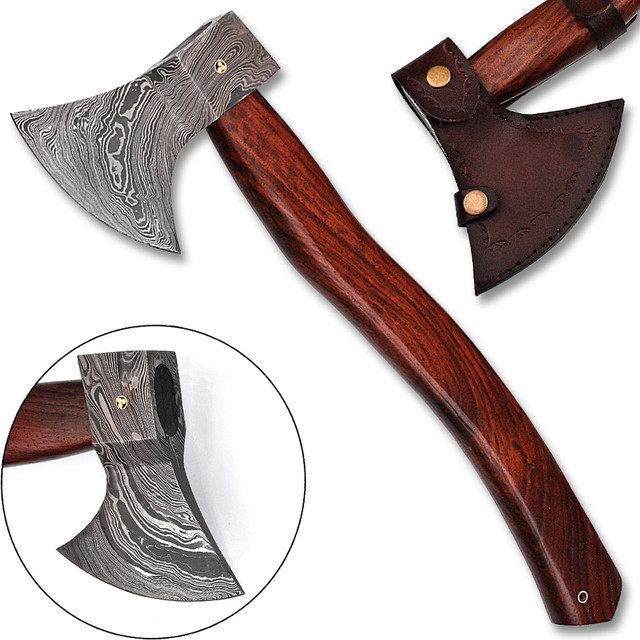 WHITE DEER Hand Forged Viking Axe With Custom Damascus Steel Head Cocobolo Wood Handle