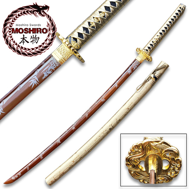  MOSHIRO Gold Edition 65Mn Spring Steel Hand Forge Katana Sword  Gold Scabbard 