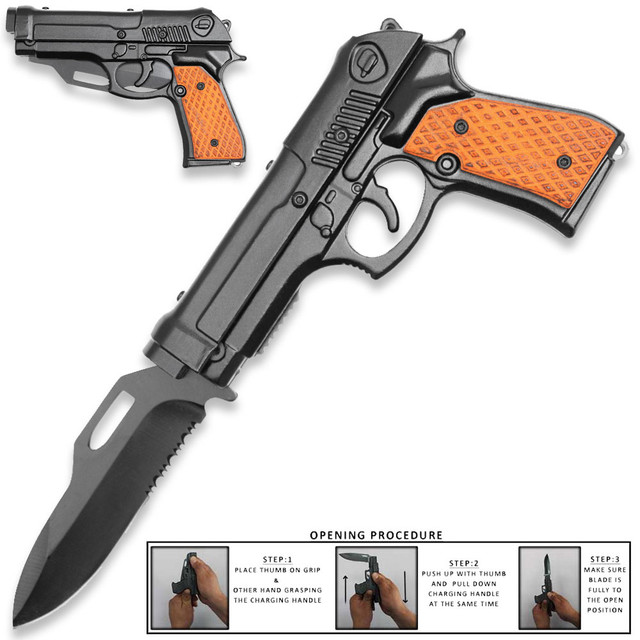  8″ Semi-Auto Pistol Style Assisted Knife Slide Cocking Open Mechanism