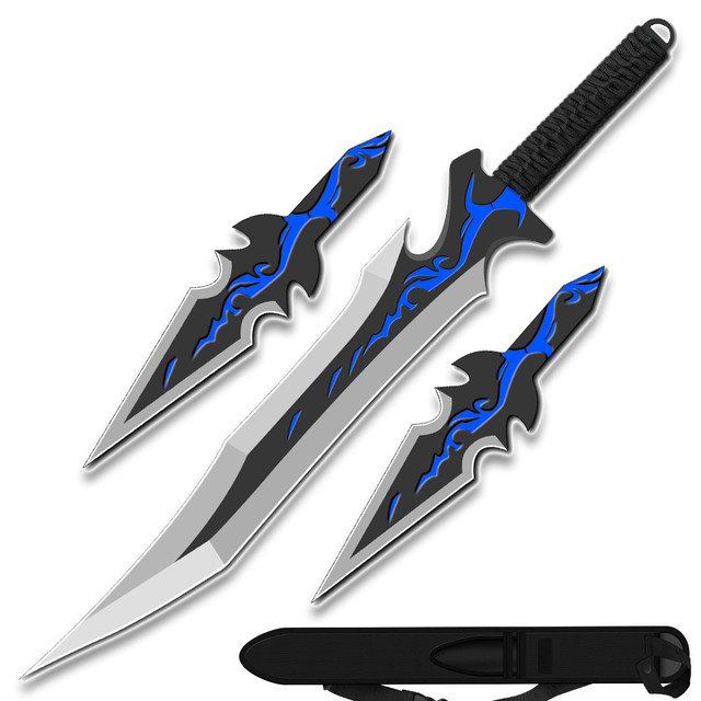 BLACK NINJA BAT WARRIOR SWORD 26.5 OVERALL 2 PCS THROWING KNIFE SET - Edge  Import