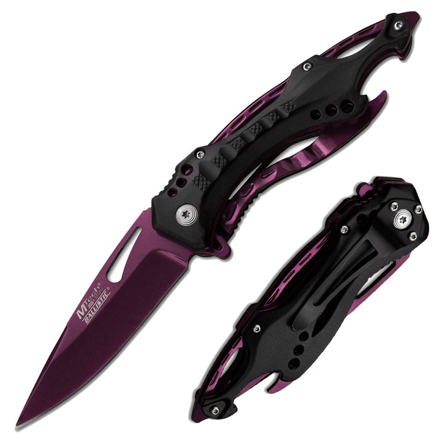 MTech USA Spring Assisted Knife Purple Black Handle