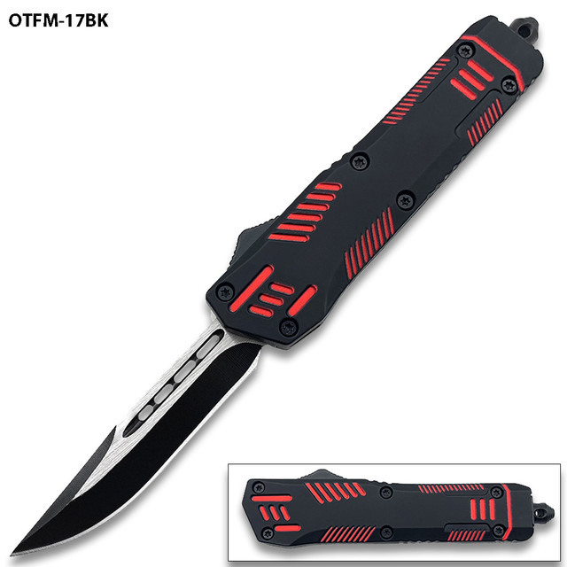 Red Hills OTF Drop Point Blade W/Glass Breaker Single Edge 7 Inches overall