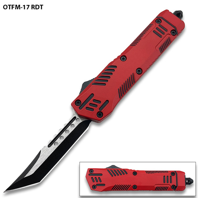 Red Black Hills OTF Tanto  Point Blade W/Glass Breaker 7 Inches overall