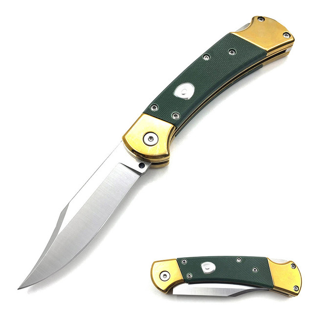 Folding Hunter Auto Knife G-10 Green Handle Single Edge