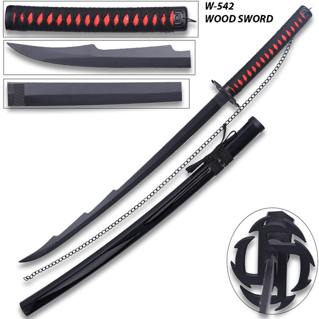 Japanese Cosplay Best Anime Kurosaki Wood Sword And Plastic Black Scabbard