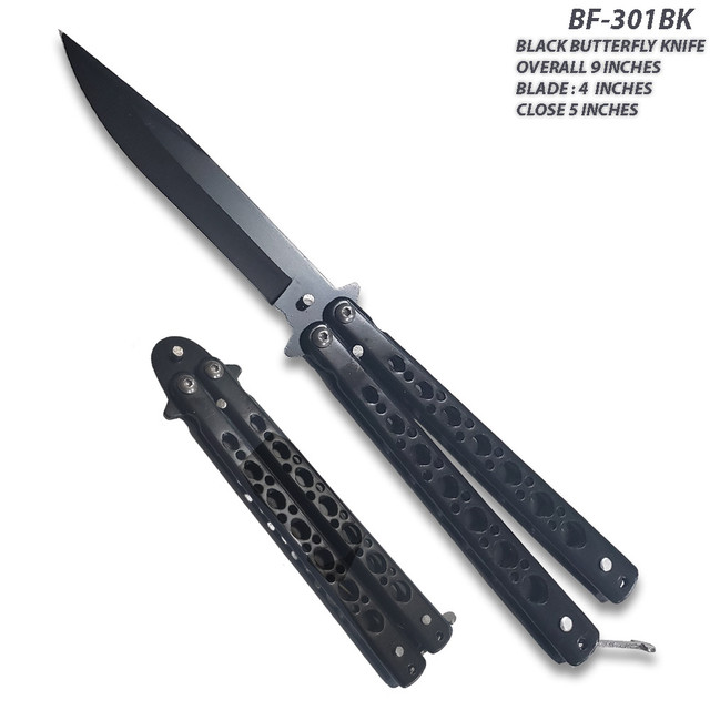 Black  Balisong Butterfly Knife Black Blade Drop Point