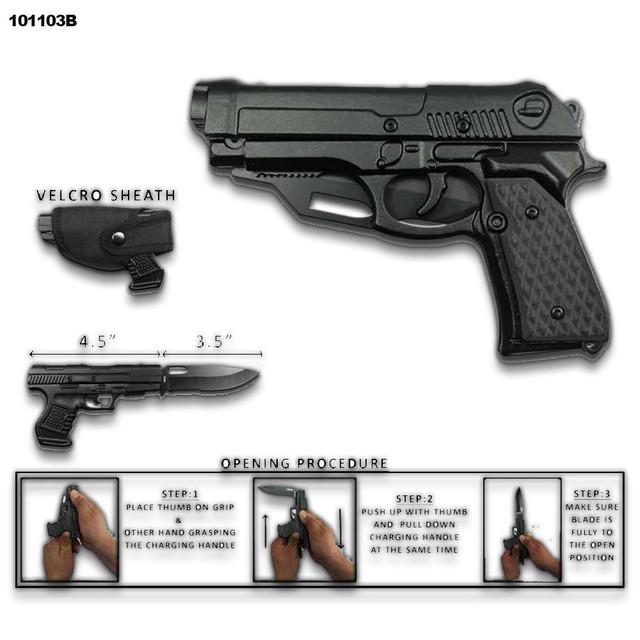  8″ Black Pistol Knife Slide Cocking Open Mechanism Pakkawood black