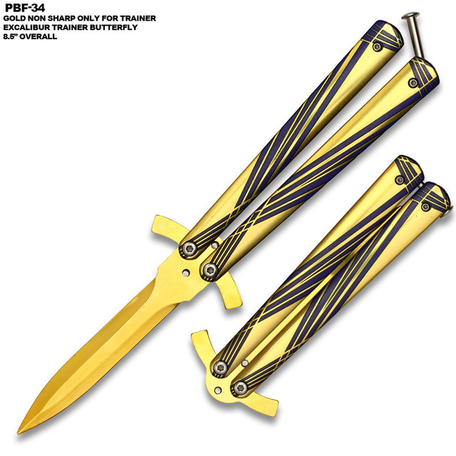 Non-Sharp Butterfly Gold Blue Handle and Goold Spear Blade