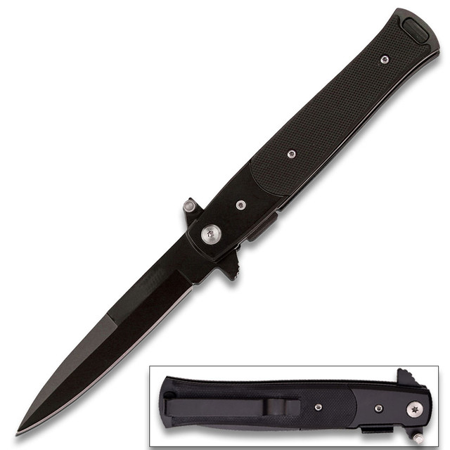 Assisted-Opening Tactical Folding Knife with G 10 Handle Black
