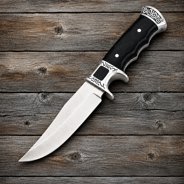 Black Tactical Fixed Blade Knife with Nylon Sheath – Silver Accent Handle