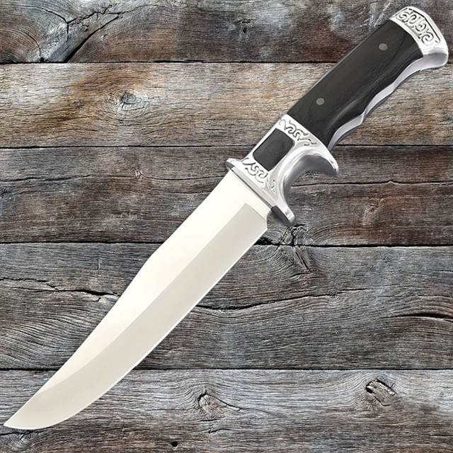 Black Tactical Fixed Blade Knife with Nylon Sheath – Silver Accent Handle
