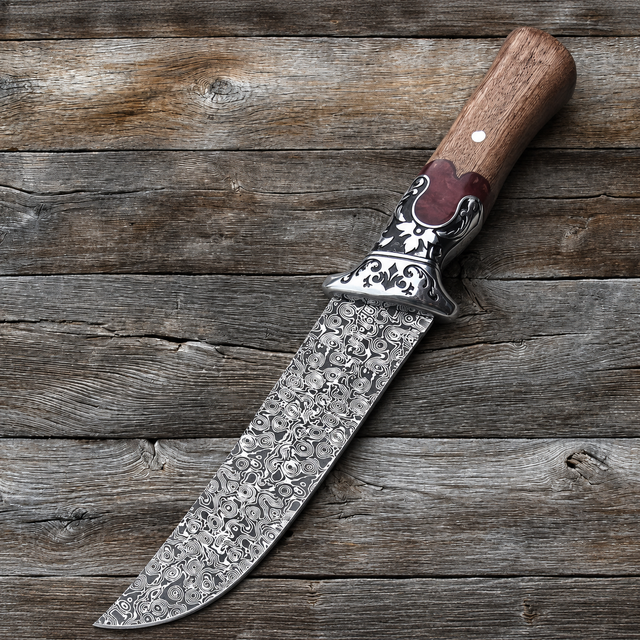 Ornate Red Resin Wood Handle Fixed Blade Knife