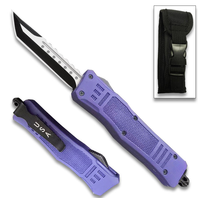 Purple Legacy Edge OTF Knife Tanto Point Blade