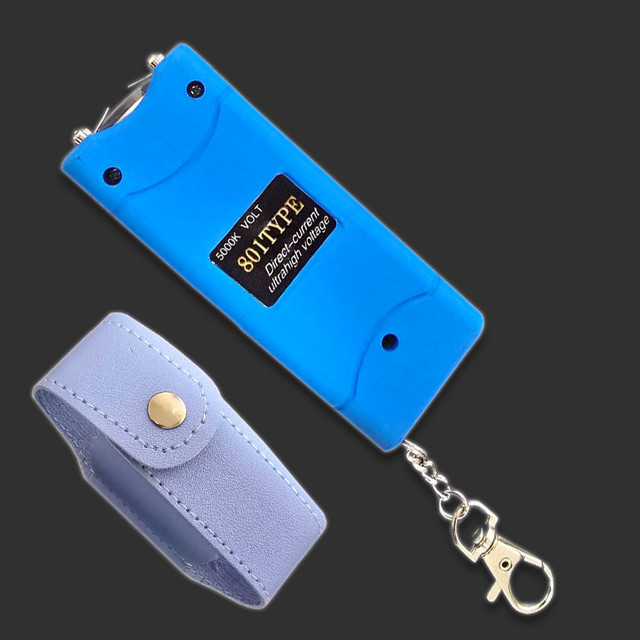 Blue Compact Rechargeable Stun Gun with LED Flashlight, Safety Switch & Carrying Pouch