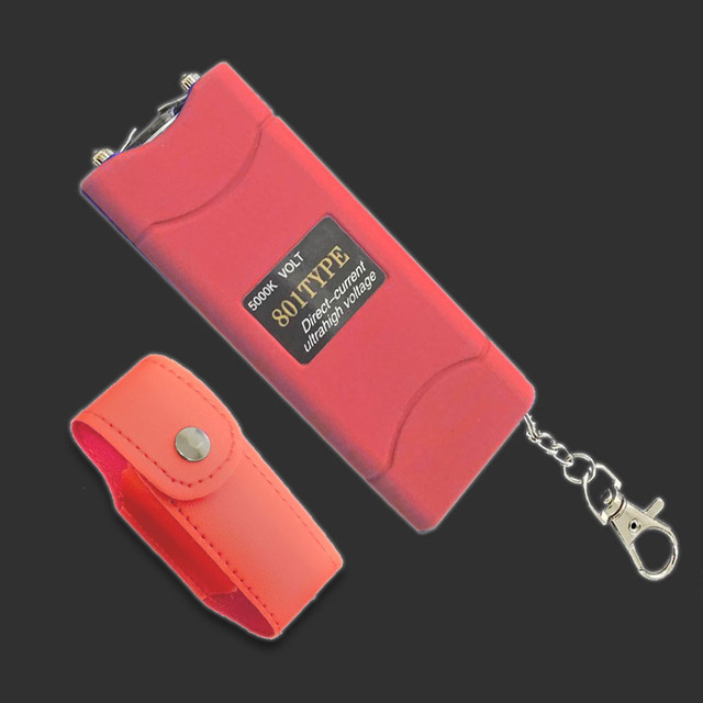 Red Compact Rechargeable Stun Gun with LED Flashlight, Safety Switch & Carrying Pouch