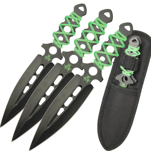 Ninja Throwing Knife Set of 3 Skulls Design Red, Orange, Green - Edge Import
