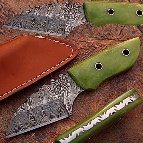 Custom Made Damascus Steel Chef Knife Camel Bone Handle Copper B 