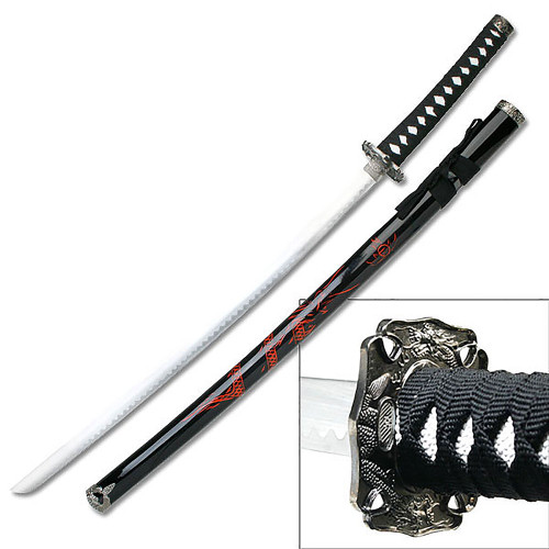 Decorative katana with red scabbard with dragon and red hilt - 78-15343R -  Amont