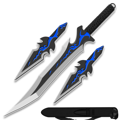 BLUE NINJA BAT WARRIOR SWORD 26.5 OVERALL 2 PCS THROWING KNIFE SET - Edge  Import