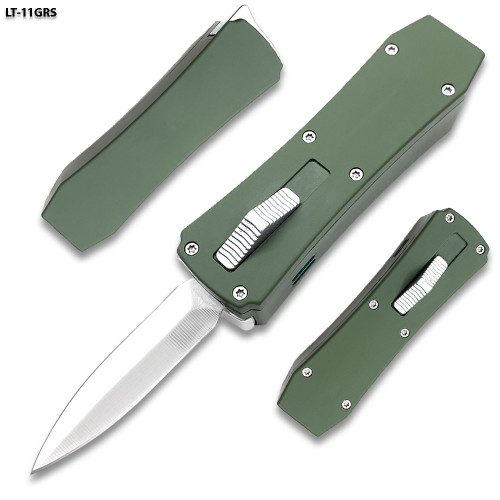 Butane Handle Butane Lighter OTF Knife Double Edged OD Green Handle Silver Blade ...